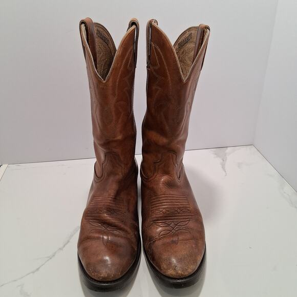 Durango Cowboy Western Pointed Toe  Men Pull On Leather Boots Tan Brown SZ-9 EE - Picture 1 of 13